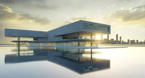 3D Modern architecture with a pool Ilustración de archivo