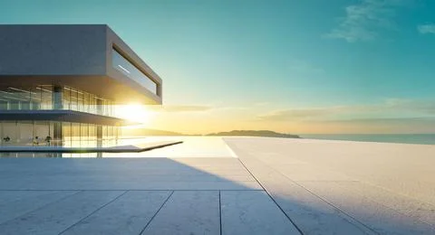3D Modern architecture with a pool Ilustración de archivo