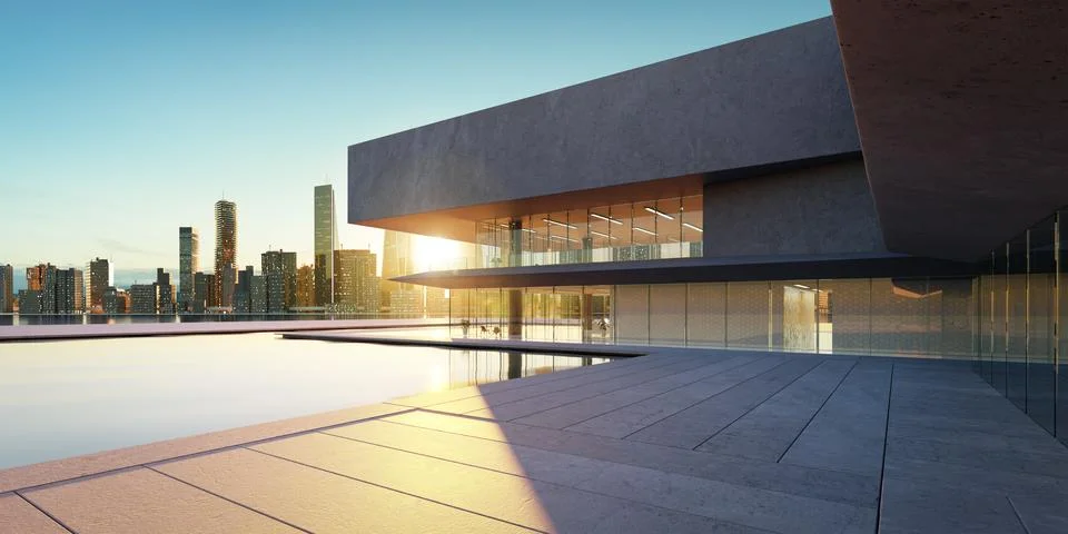 3D Modern architecture with a pool イラスト素材