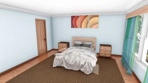3D modern bedroom interior design creation 4K Stock Footage 89169175