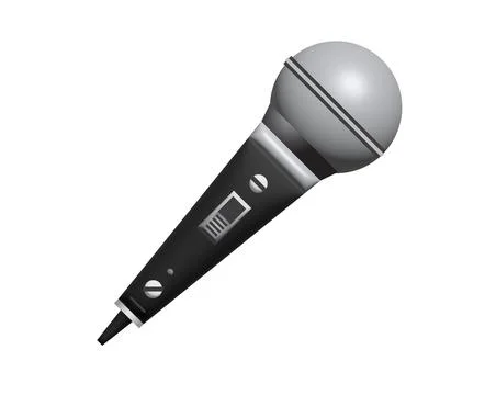 3D Modern black microphone with silver grille and digital display for audio.. Stock Illustration