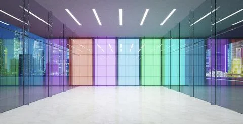 3d Modern colored gradient glass walls lobby waiting space Illustrazione stock