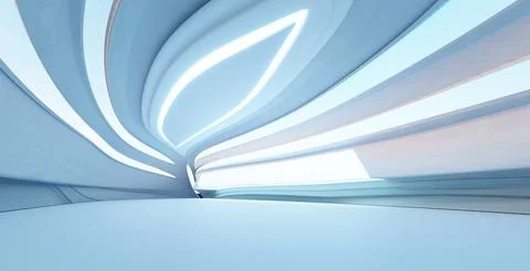 3D Modern design of an interior with flowing lines and cool ambient light Stock Illustration