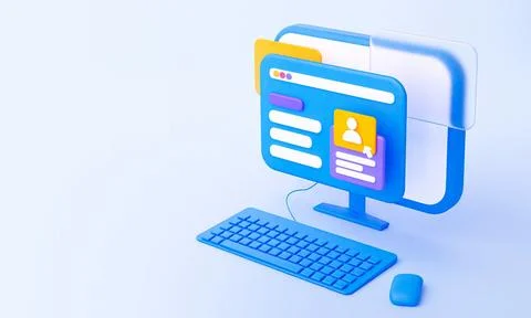 3D Modern Digital Interface on Computer Screen Stock Illustration