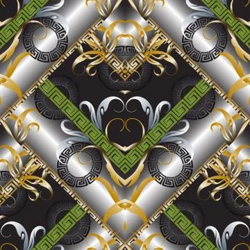 3d modern greek key vector seamless pattern. Geometric abstract Illustrazione stock