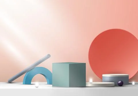 3D modern group geometric forms composition on stage for product display mini Stock Illustration