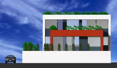3d of a modern house idyllic Stock Illustration