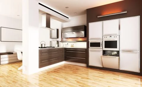 3d modern kitchen - interior render Illustrazione stock