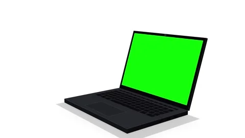 3D modern laptop computer with green screen isolated on white background 스톡 동영상 347115601