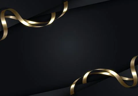 3D modern luxury template design black stripes with golden ribbon curly and l Stock Illustration