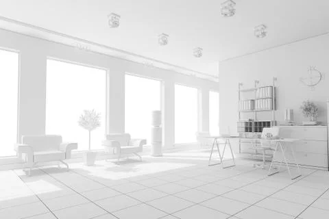 3d modern office interior design Stock Illustration
