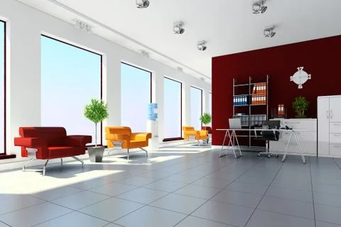 3d modern office interior design Stock Illustration