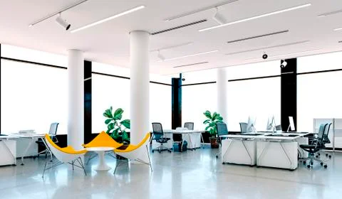 3d modern office interior render Stock Illustration