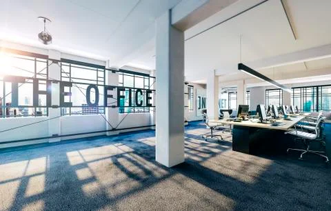 3d modern office interior render Stock Illustration