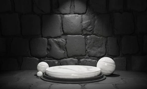 3d modern podium with dark wall realistic texture background 스톡 일러스트