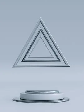 3D modern silver grey background with geometric round podium and triangle Stock Illustration