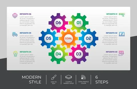 3d modern step infographic vector design with 6 options &amp; colorful style for  Stock Illustration