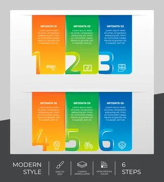 3d modern step infographic vector design with 6 options &amp; colorful style for  스톡 일러스트