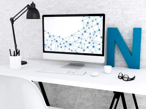 3d Modern workspace with computer. Stock Illustration