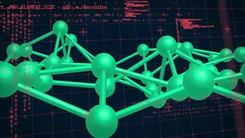3D molecular structure and coding animation over dark grid background Stock Footage 304256534