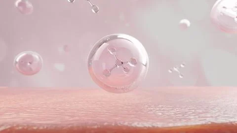 3D molecule inside the bubble floating on the pink skin. Stock Illustration