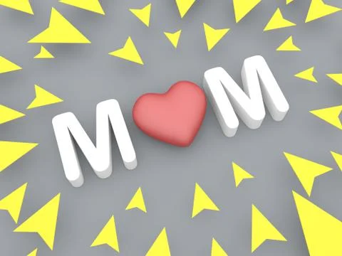 3d mom text with yellow arrow, mothers day concept Stock Illustration
