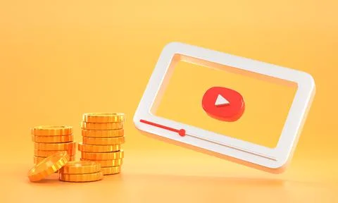 3D Monetizing video content views, social media income, marketing and ad on Stock Illustration