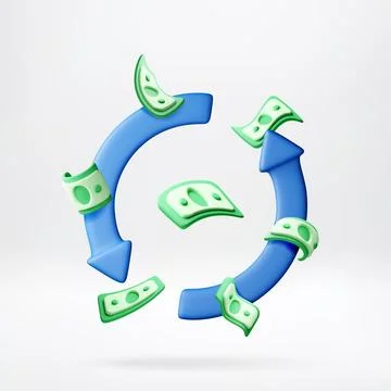 3D Money circulating in a blue circular arrow Stock Illustration
