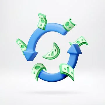 3d money flow with arrows and green paper banknote Stock Illustration