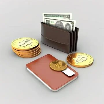 3D Money Saving icon concept. Wallet, bill, coins stack, and credit card on Stock Illustration