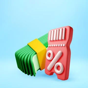 3d Money stack and coupon with percentage sign Stock Illustration