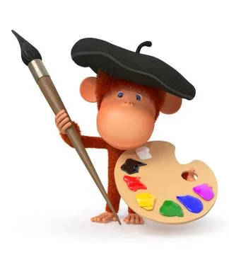3d monkey artist Stock Illustration