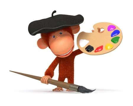 3d monkey artist Stock Illustration