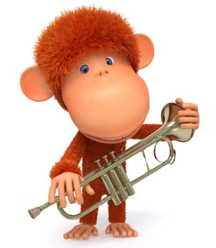 3d monkey blows the trumpet Stock Illustration