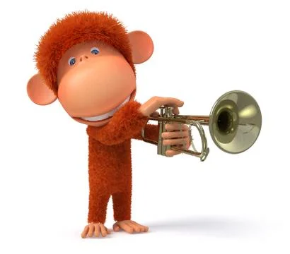 3d monkey blows the trumpet Stock Illustration