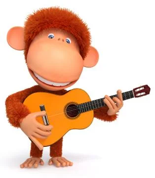 3d monkey costs with a guitar Illustrazione stock
