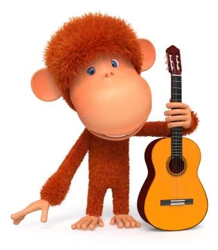 3d monkey costs with a guitar Stock Illustration