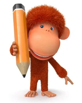 3D monkey with a pencil Stock Illustration