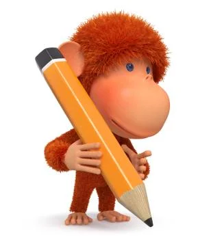 3D monkey with a pencil Stock Illustration