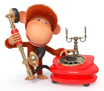 3d monkey with phone Stock Illustration