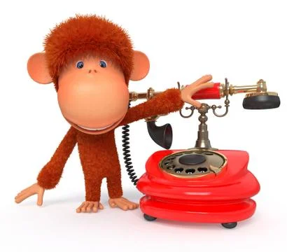 3d monkey with phone Stock Illustration