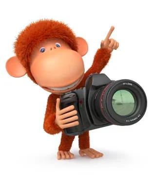3d monkey photographer Stock Illustration