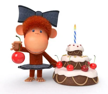 The 3D monkey with a pie Stock Illustration