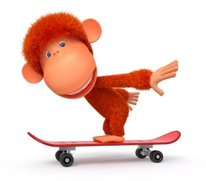 3d monkey on a skateboard Stock Illustration