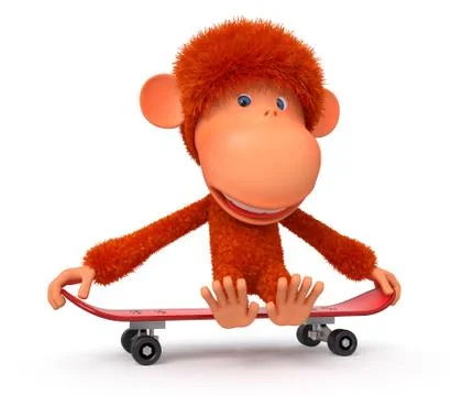 3d monkey on a skateboard Illustrazione stock