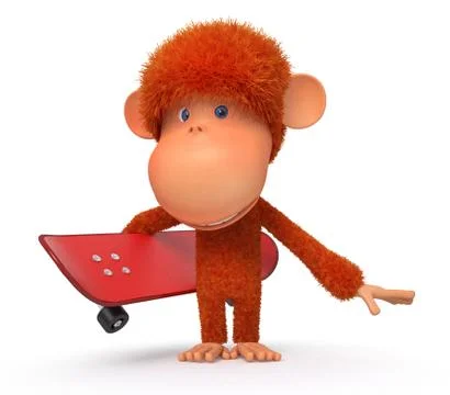 3d monkey on a skateboard Stock Illustration
