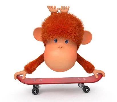 3d monkey on a skateboard Stock Illustration