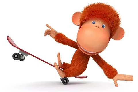 3d monkey on a skateboard Stock Illustration