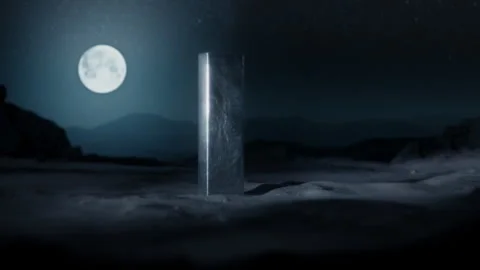 A 3d monolith in a desert on another planet at night Stock Footage 274638890