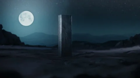 A 3d monolith in a desert at night Stock Footage 274638746